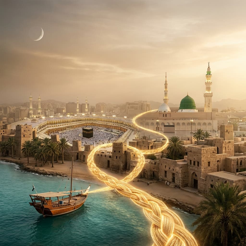 Map showing route between Jeddah, Makkah, and Madinah