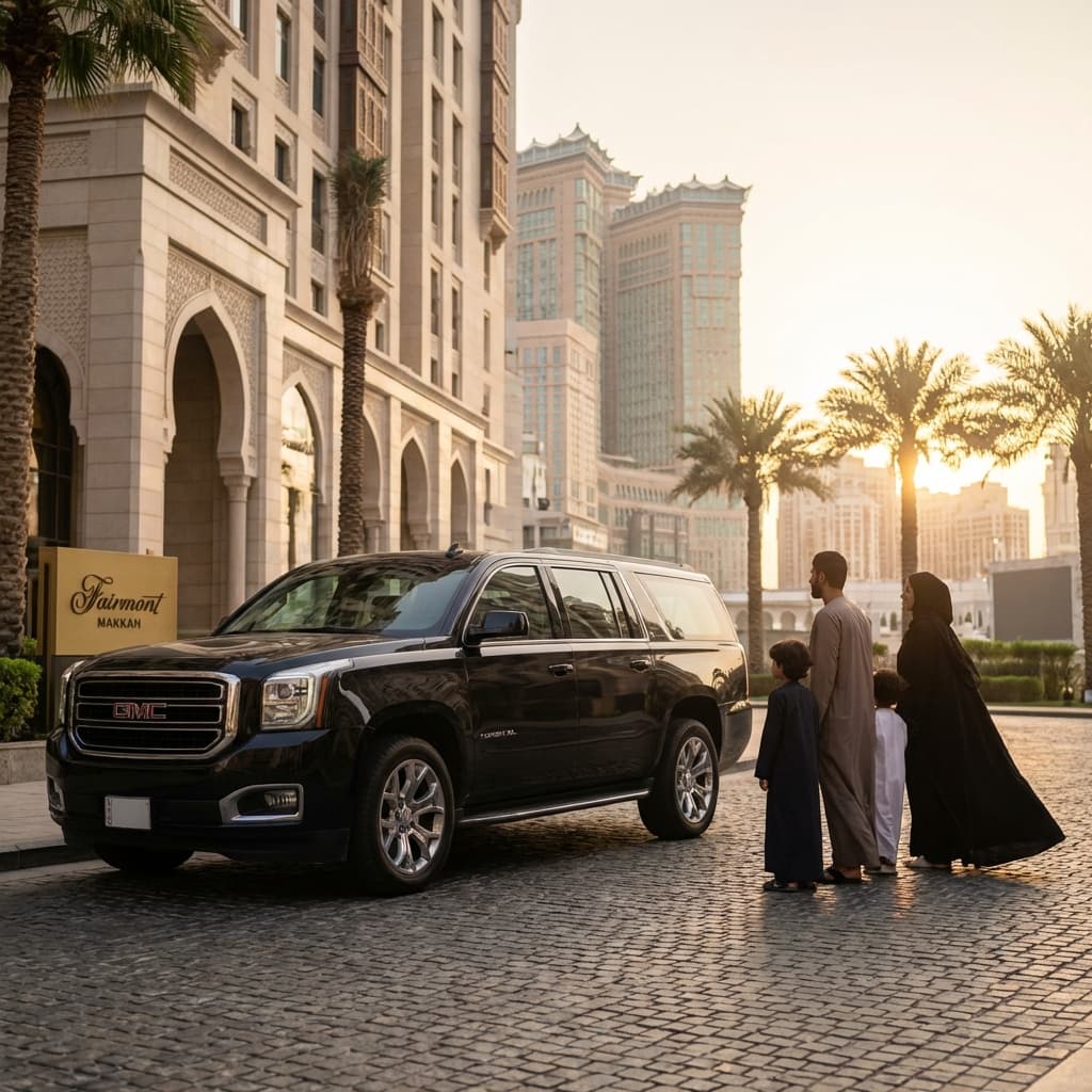 GMC Yukon XL luxury SUV parked for family Umrah transport