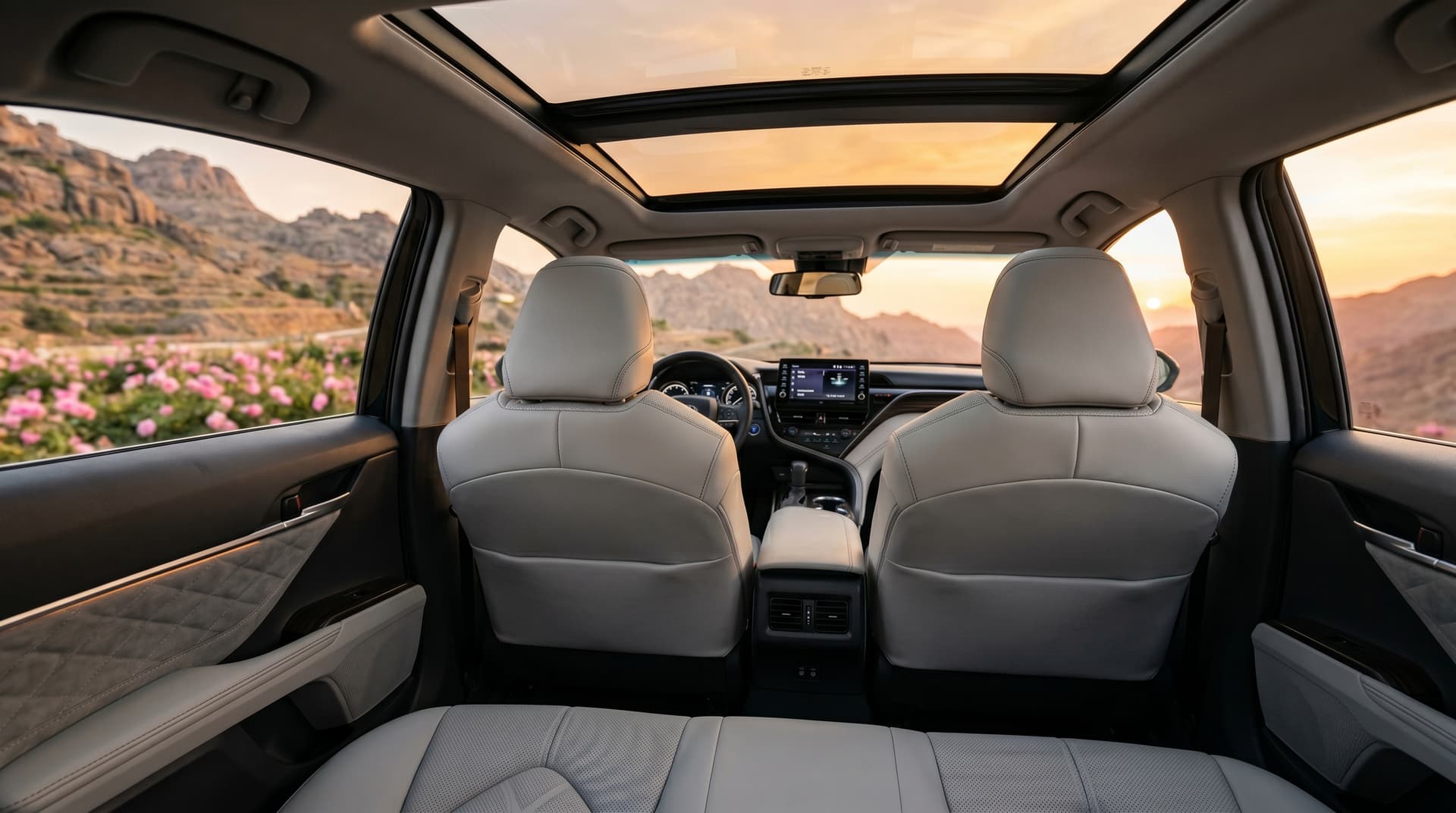 Toyota Camry rear legroom spacious interior Umrah travel