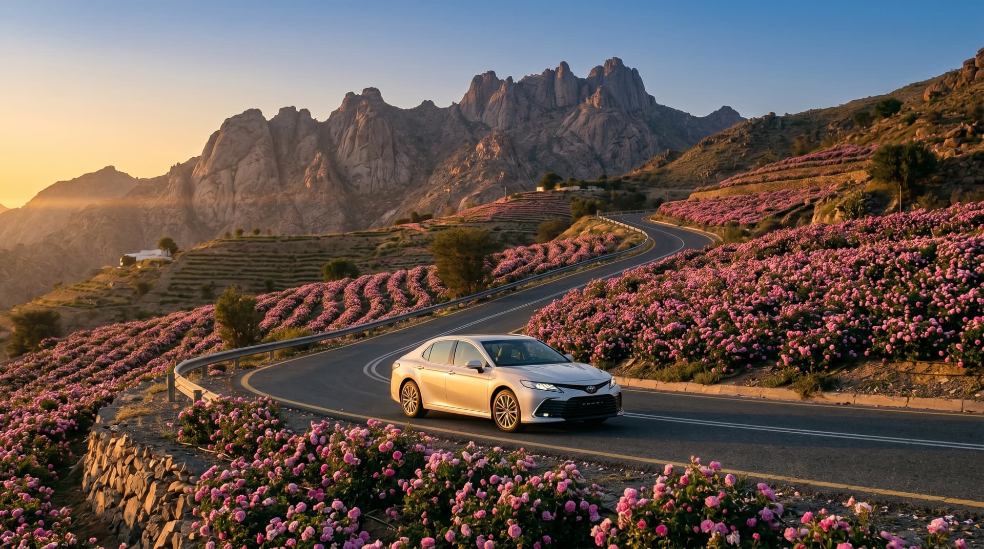 Toyota Camry Taif road mountain drive luxury Umrah cab