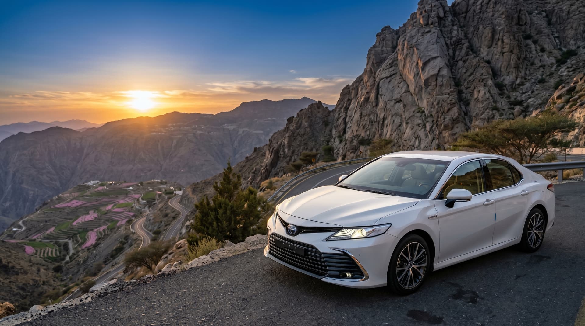 Toyota Camry wide side view luxury car Madinah route